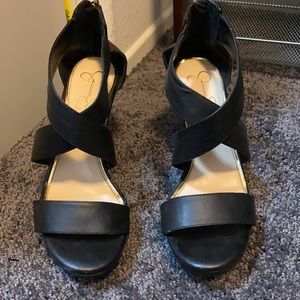 Black Leather Jessica Simpson Wedge heel